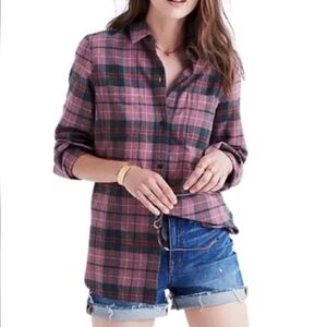 NWOT Madewell Ex-boyfriend Purple Plaid Button-Up Hi-Low Oversized Classic Shirt
